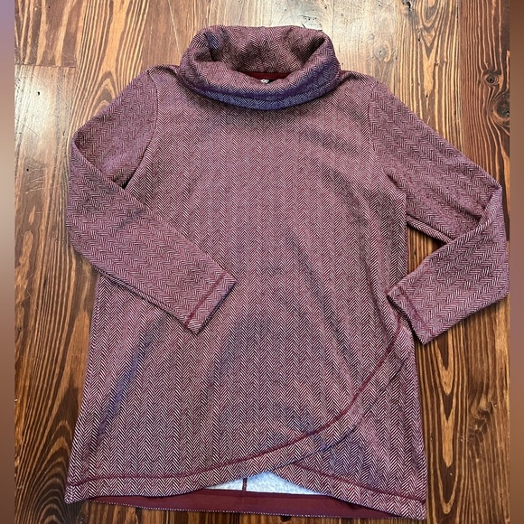 LAND’S END Fleece Cowl Neck Tunic Top Sweater Pullover Maroon Wine - Picture 3 of 9